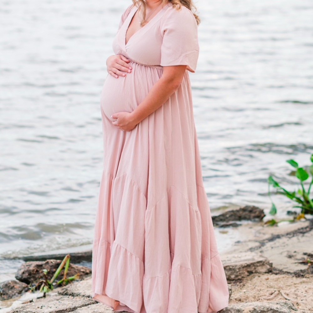 Pink Blush Light Pink Deep V-Neck Maternity Maxi Dress size small